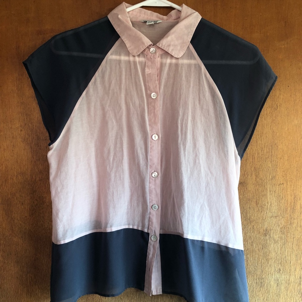 Pink and Grey Color block Button Up